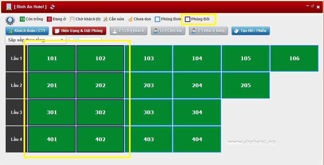Sơ đồ sau khi áp Loại phòng vào các phòng tương ứng