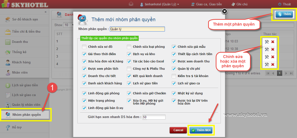 quản lý phân quyền khách sạn