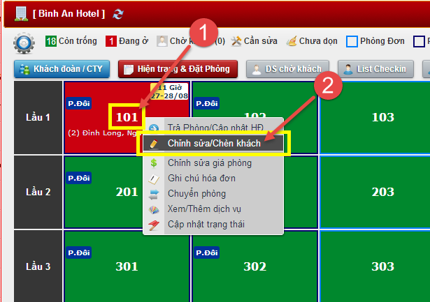 Chỉnh sửa thông tin nhận phòng khách sạn