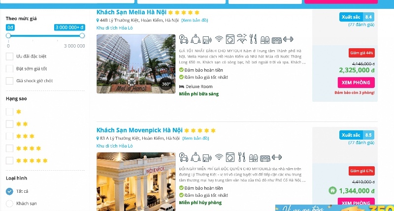  khách sạn 5 sao bậc nhất Hà Nội chỉ 1 triệu