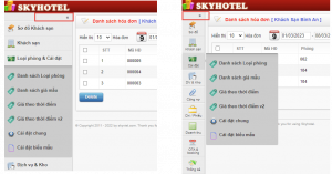 Chế độ menu thu gọn trong phần mềm quản lý khách sạn Skyhotel