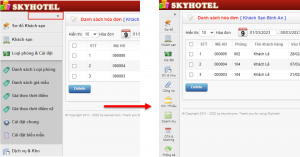 Chế độ hiển thị menu thu gọn trong phần mềm quản lý khách sạn Skyhotel