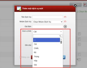 Chọn đơn vị tính cho dịch vụ trong phần mềm quản lý khách sạn Skyhotel