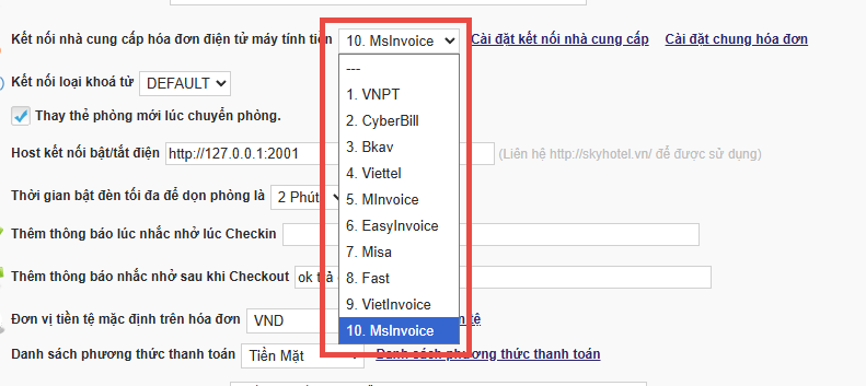 Cài đặt hóa đơn điện tử máy tính tiền trên phần mềm khách sạn Skyhotel