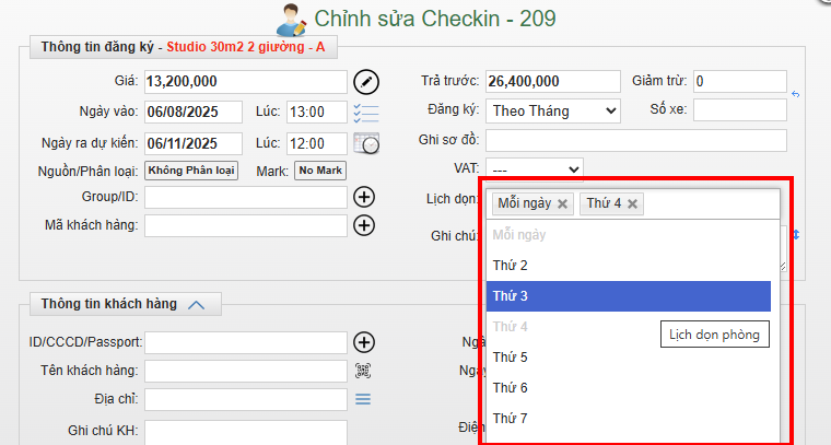 tính năng setup lịch dọn phòng trên phần mềm quản lý khách sạn Skyhotel
