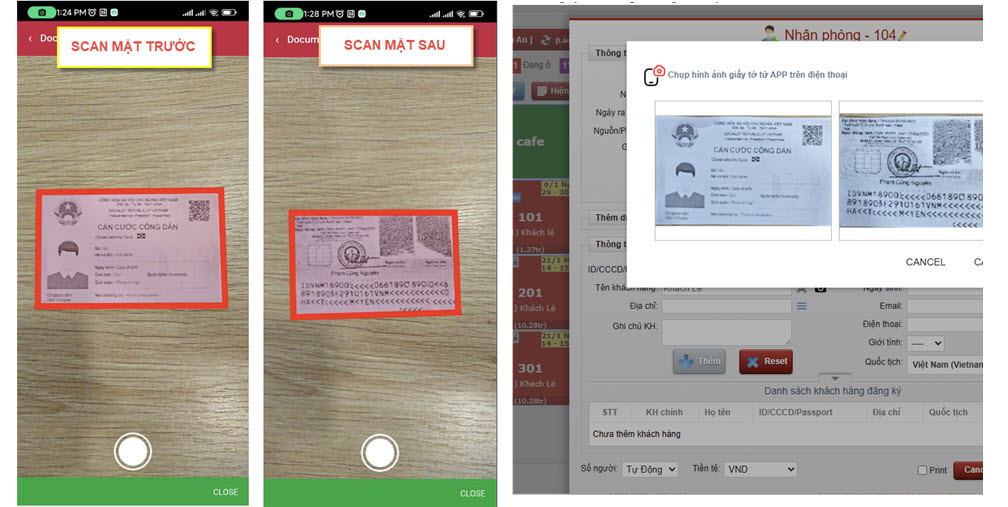 Scan hình ảnh giấy tờ của khách trong phần mềm khách sạn Skyhotel
