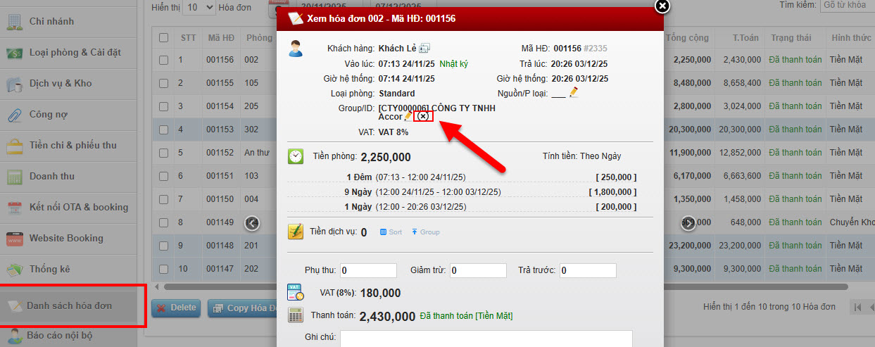 Bỏ gán công ty/group cho hóa đơn (Hỗ trợ xuất đổi thông tin hóa đơn từ hóa đơn công ty qua khách lẻ để xuất được hóa đơn máy tính tiền khách lẻ):