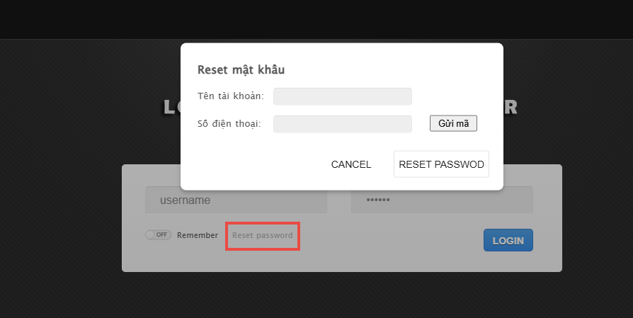 Reset mật khẩu tài khoản full admin