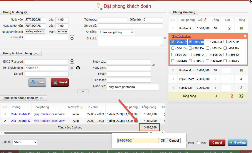 Tự động tính giá một đêm khi nhập tổng tiền