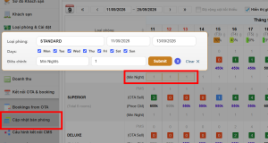 Cập nhật số đêm bán tối thiểu của một đêm trong lịch kết nối với CMS
