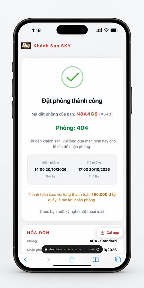 Tính năng APP checkin Skyhotel, phần mềm quản lý khách sạn